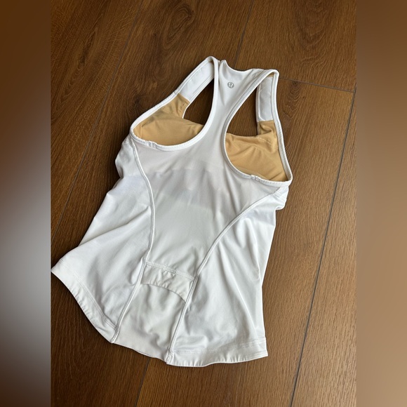 White Racerback Athletic Tank with Nude Lining & pocket on lower back - Picture 8 of 10